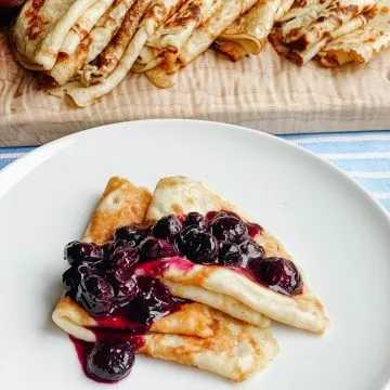 french crepe with blueberry compote