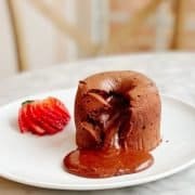 finished moelleux au chocolat. Chocolate Moelleux molten cake served warm for cozy dinner
