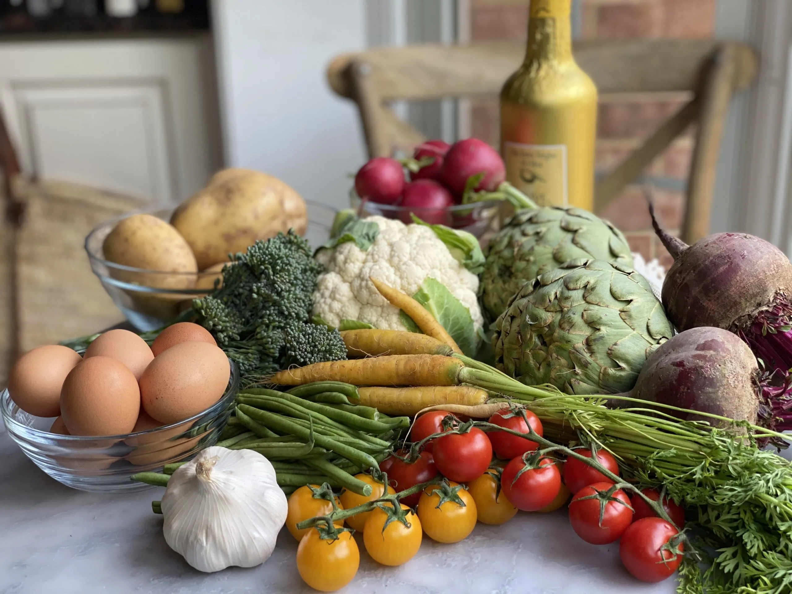 Fresh market ingredients on a table for aioli garnie or grand Aioli.