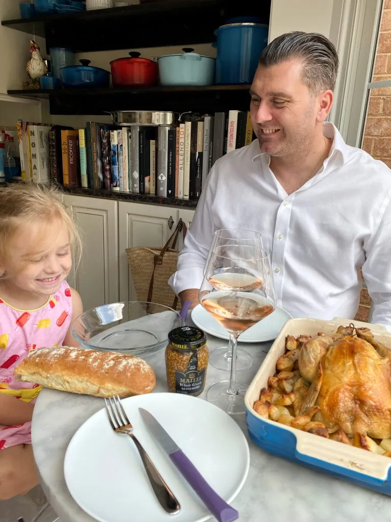 family lunch with roast chicken