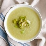 Magical Leek Soup in a bowl with chopped leeks on top.