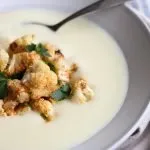 fancy cream of cauliflower soup with roasted cauliflower