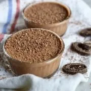 2 pots of French chocolate mousse with chocolate shavings