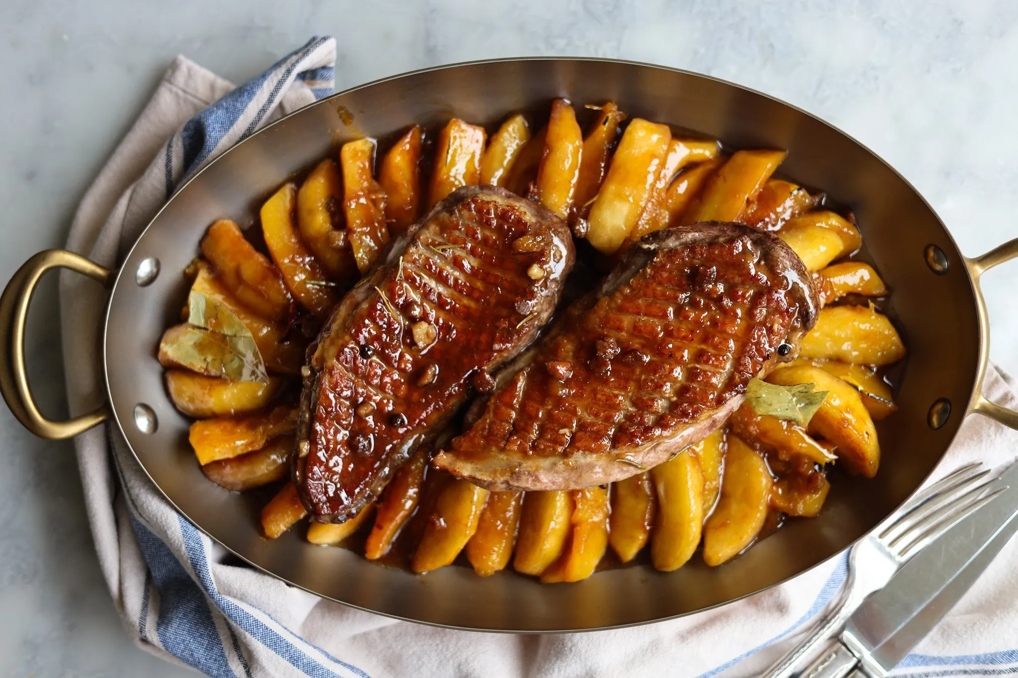 duck magret with apples and squash