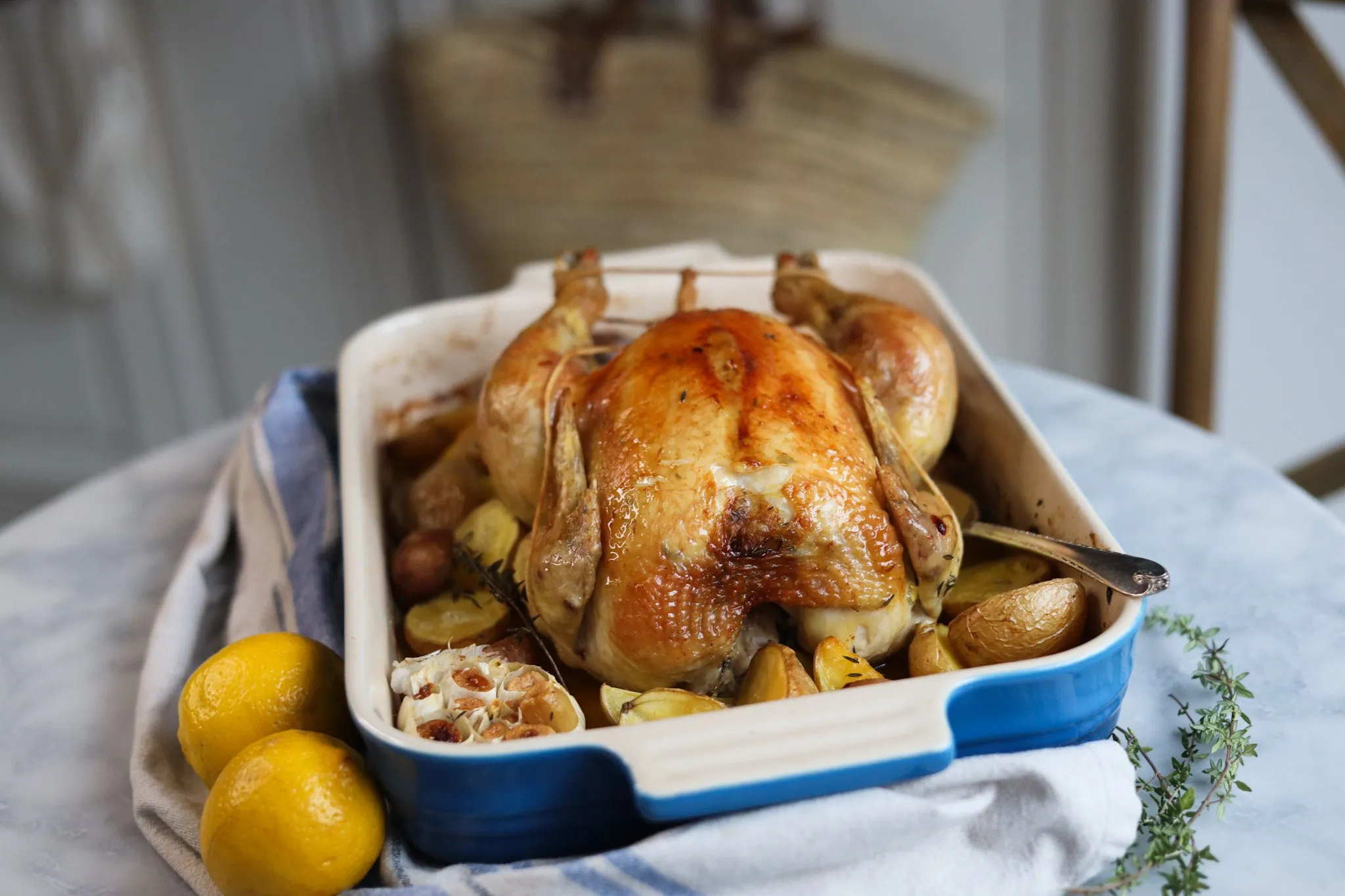 poulet roti - roast chicken with lemon and thyme