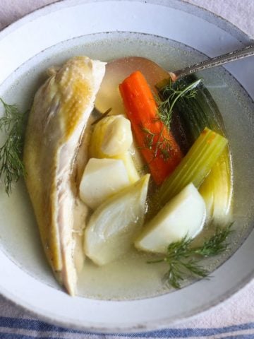 poule au pot - chicken and vegetables in a chicken stock with fresh dill
