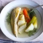 poule au pot - chicken and vegetables in a chicken stock with fresh dill