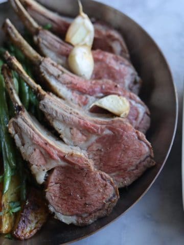 roast rack of lamb with potatoes green beans