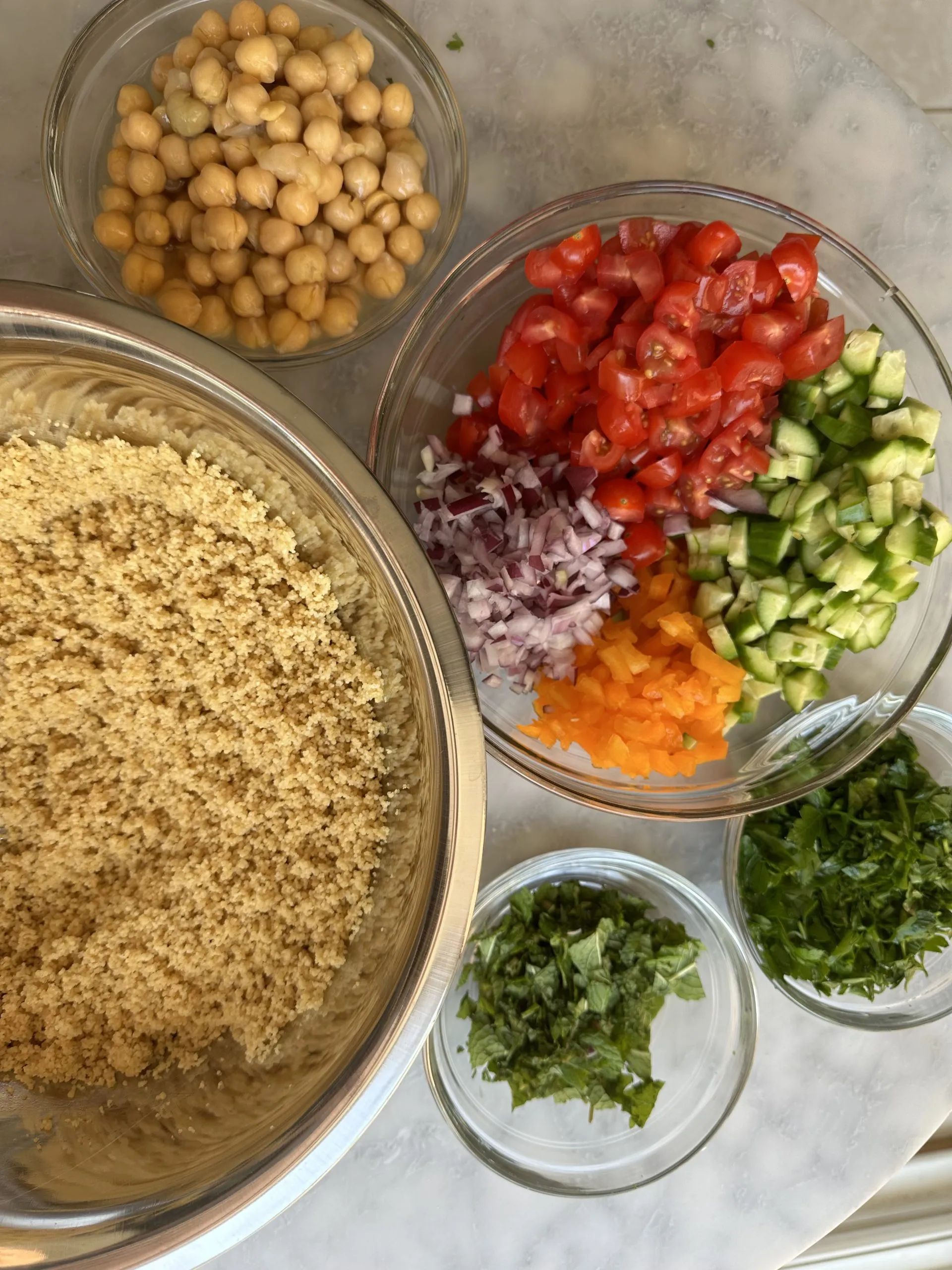 ingredients for taboule salad with cous cous