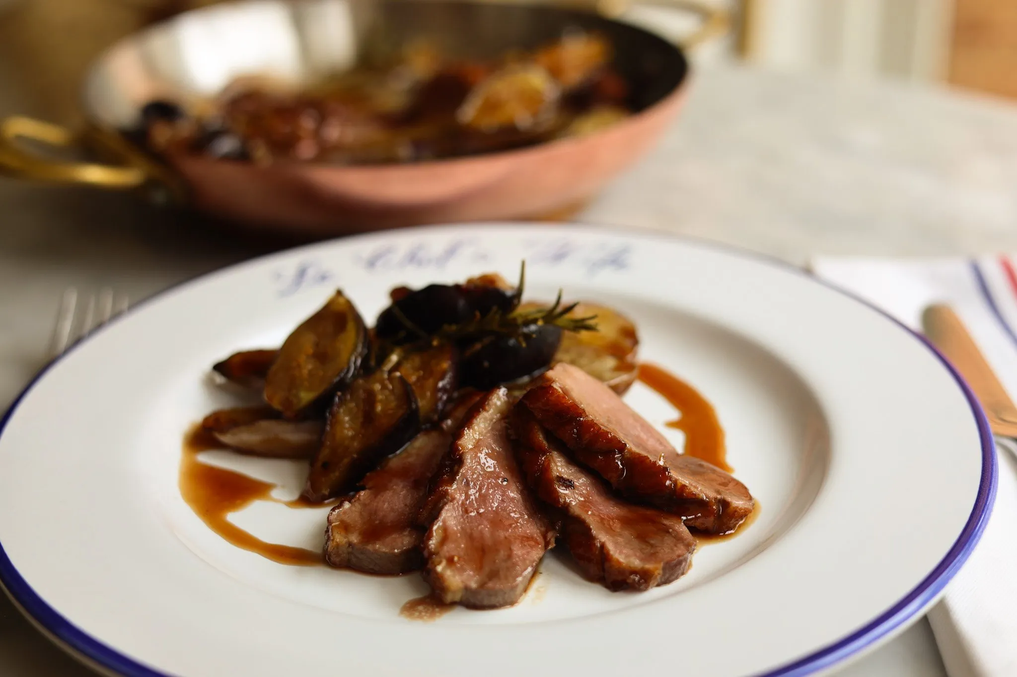 duck magret with figs and eggplant