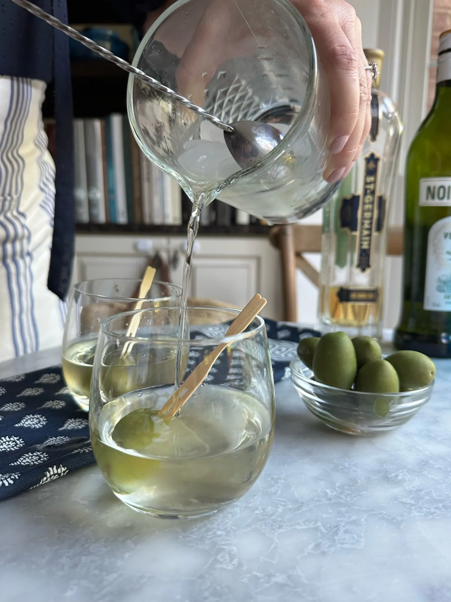 Olivette cocktail - gin , st germain and dry vermouth