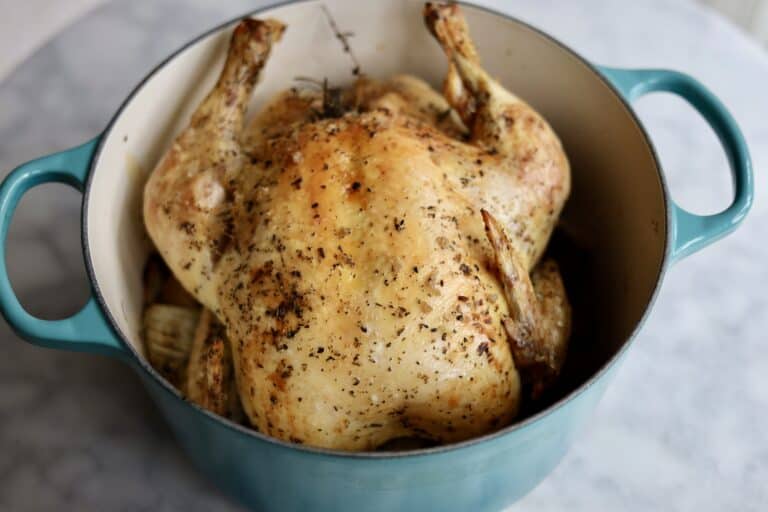 French Riviera Roast Chicken straight out of the oven. crisp skin - golden color