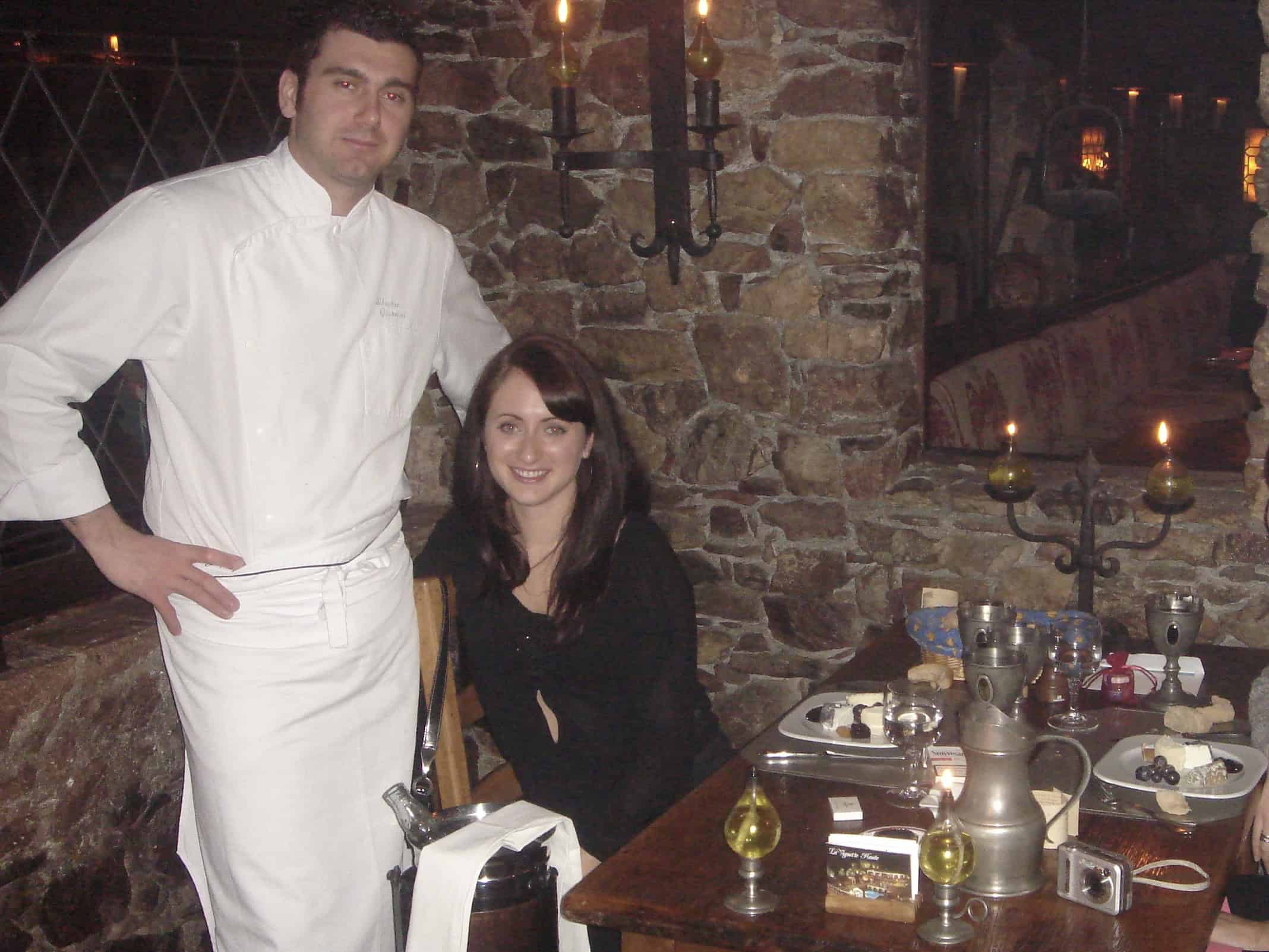 chef sebastien giannini and anina belle giannini together at la vignette haute restaurant in 2006. A medieval castle hotel that is lit by candlelight